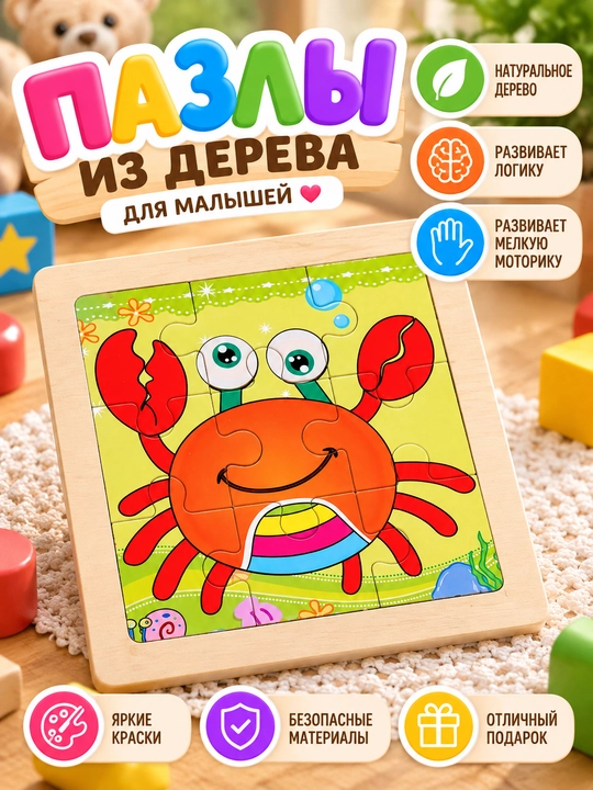 Пазлы из дерева для малышей, 20 видов