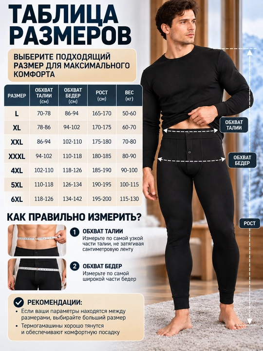 Erkaklar kalsoni, uzun ichki shim, qora termal kiyim, erkaklar ichki kiyimi, L–6XL razmer