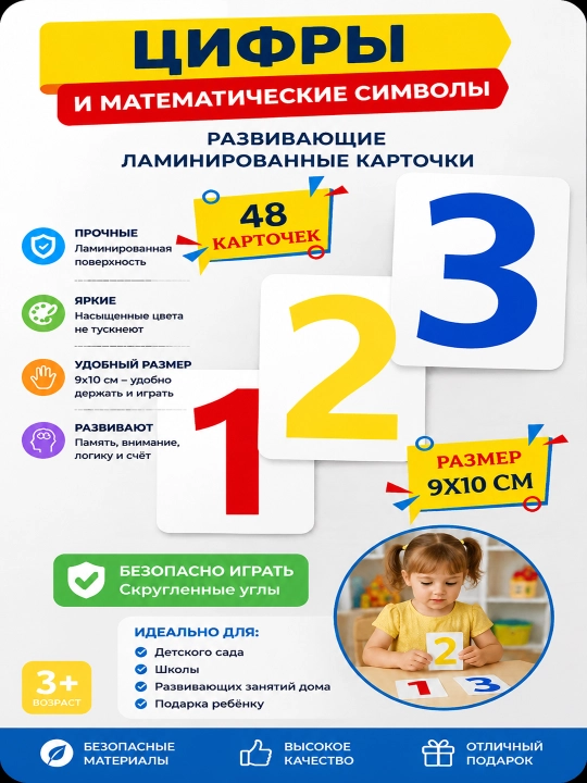Raqamlar bo‘yicha rivojlantiruvchi kartochkalar, laminatsiyalangan kartochkalar - 