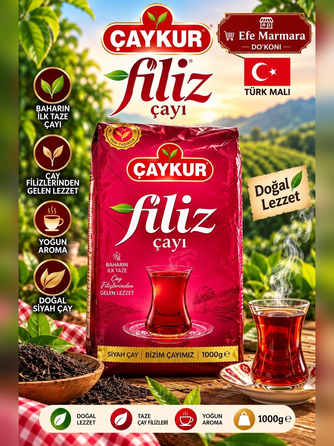 Qora bardak choy Çaykur Filiz, Turkiya, 1000 g - 