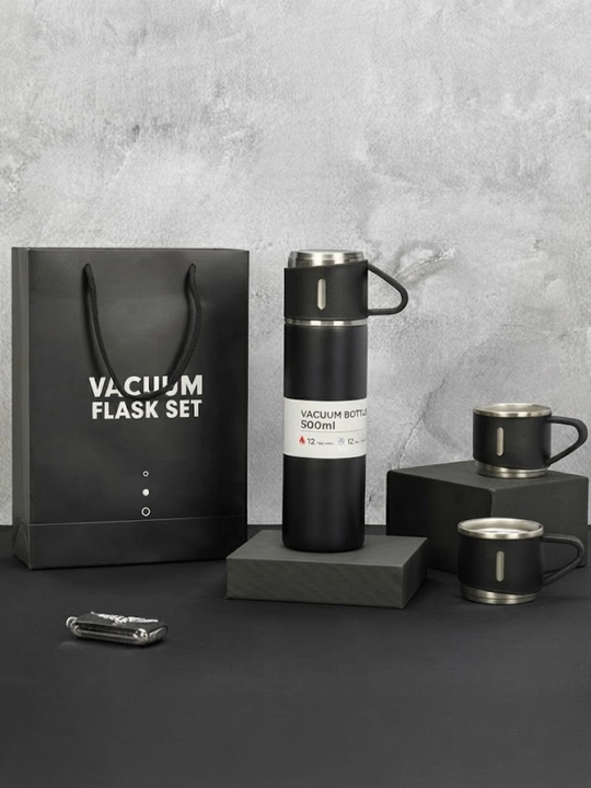 Termos Vacuum flask set, 500 ml, 3 ta krujkali sovg`a to'plami - 