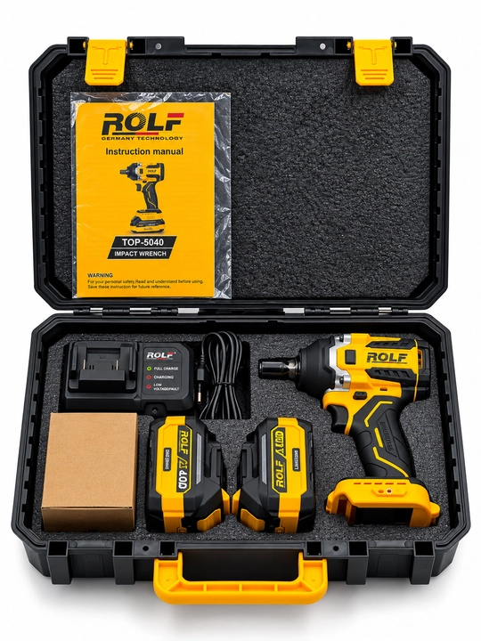 ROLF TOP-5040 akkumulyatorli zarbali gaykavert, 800 N·m, 20 V, 2 ta 4 A·soat akkumulyator