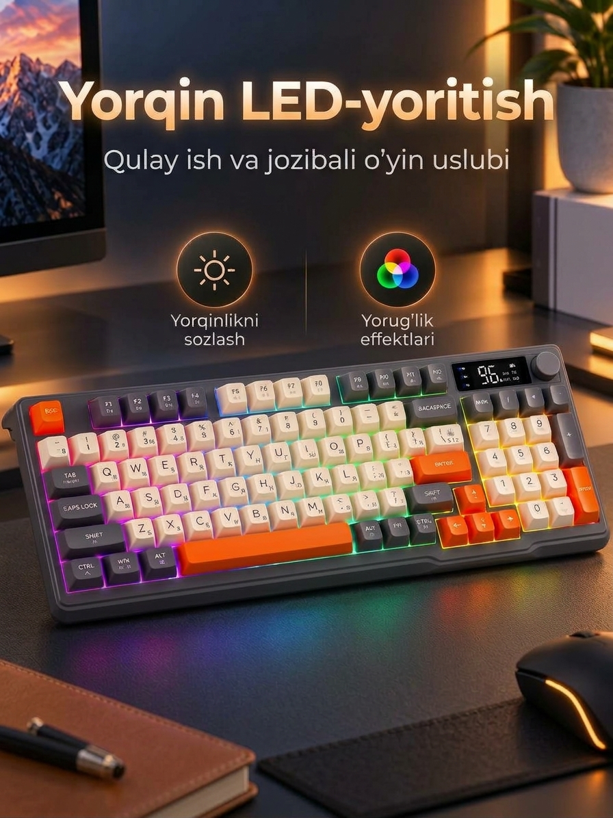 O‘yinchilar va kompyuter uchun simli RGB LED o‘yin klaviaturasi