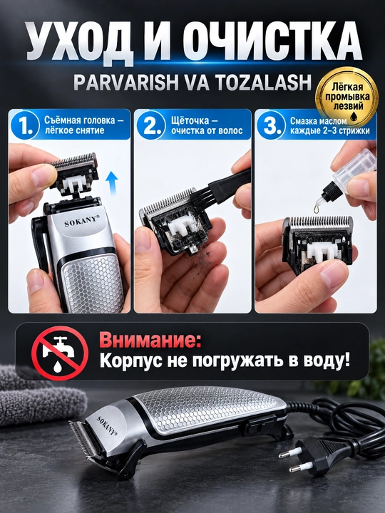Машинка для стрижки волос SOKANY SK-4643, сетевая, самозатачивающиеся лезвия