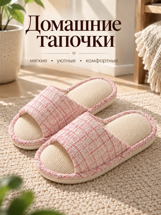 Домашние тапочки женские, мягкие комнатные шлепанцы с открытым носом - 