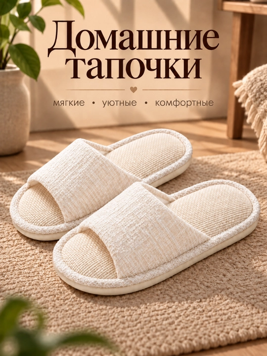 Домашние тапочки женские, мягкие комнатные шлепанцы с открытым носом - 