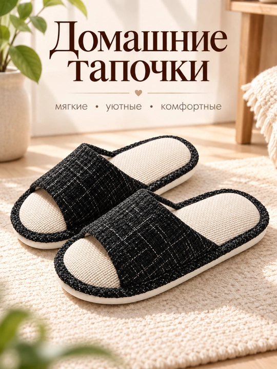 Домашние тапочки женские, мягкие комнатные шлепанцы с открытым носом - 