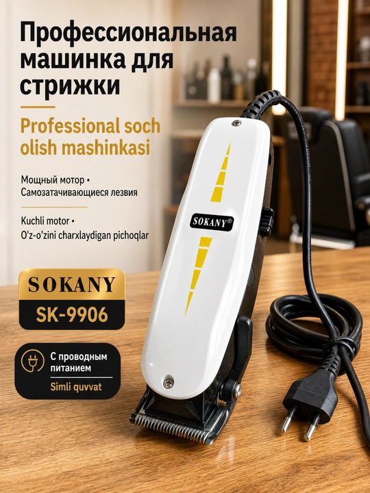Проводная машинка для стрижки волос SOKANY SK-9906,зазор 0,1 мм - 