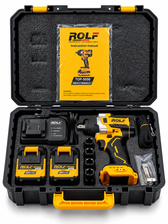 ROLF TOP-5050 akkumulyatorli zarbali gaykavert, 850 Nm, 20 V, 2 akkumulyator, cho‘tkasiz
