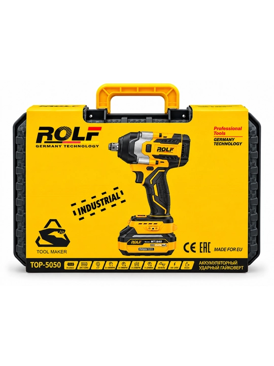ROLF TOP-5050 akkumulyatorli zarbali gaykavert, 850 Nm, 20 V, 2 akkumulyator, cho‘tkasiz