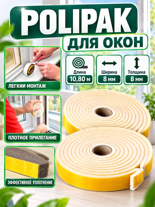 Deraza va eshiklar uchun ozi yopishuvchi zichlagich, 5 m