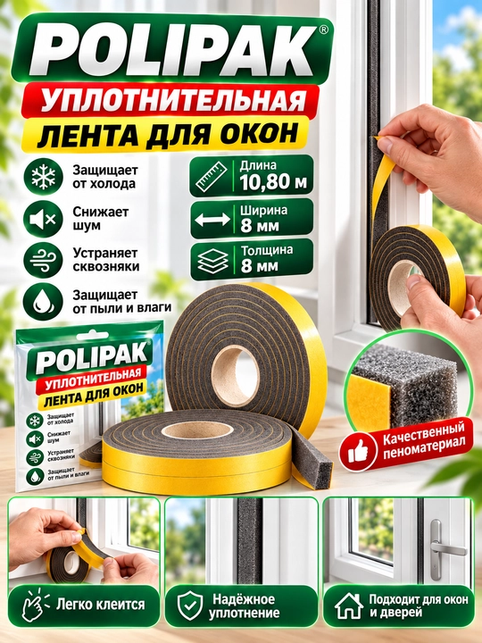 Deraza va eshiklar uchun ozi yopishuvchi zichlagich, 5 m