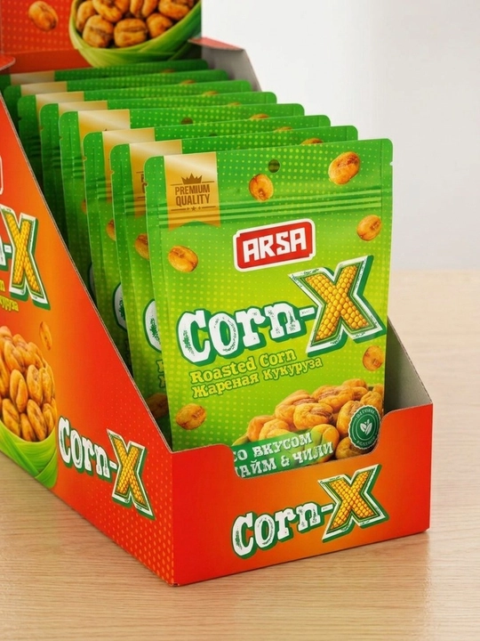 Qovurilgan makkajo'xori ARSA Corn-X, laym va chili ta'mli qarsildoq gazak (1 quti)