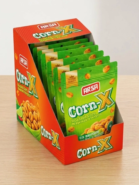 Qovurilgan makkajo'xori ARSA Corn-X, laym va chili ta'mli qarsildoq gazak (1 quti)