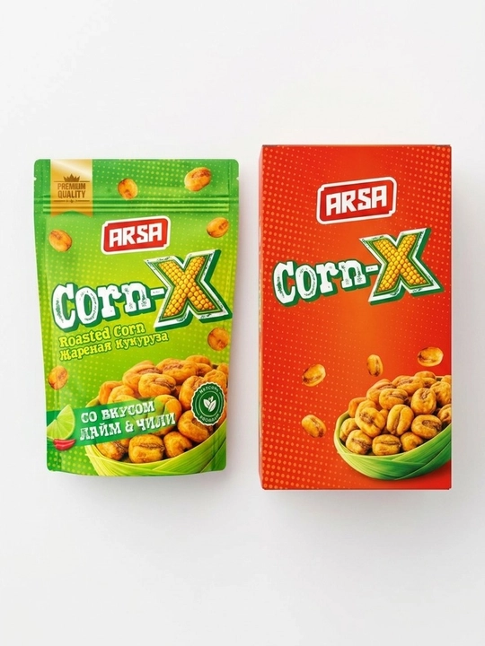 Qovurilgan makkajo'xori ARSA Corn-X, laym va chili ta'mli qarsildoq gazak (1 quti)