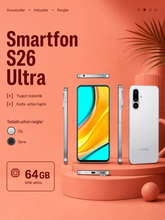 Смартфон hotwav A36, 64GB Rom 12GB Ram, 13 AI Мп Kamera, 5160 мАч, Android 16 - 