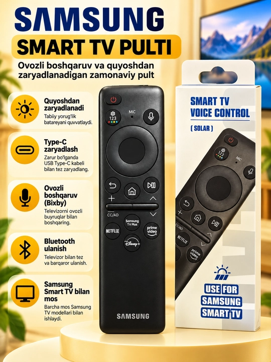 Samsung Smart Tv uchun pult,Ovozli Boshqaruv pulti,Quyoshdan quvvat oladigan pult - 