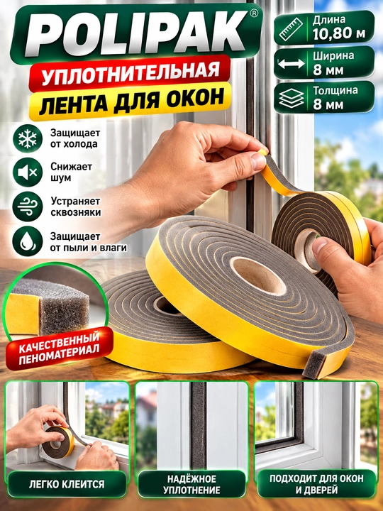 Deraza va eshiklar uchun ozi yopishuvchi zichlagich, 5 m