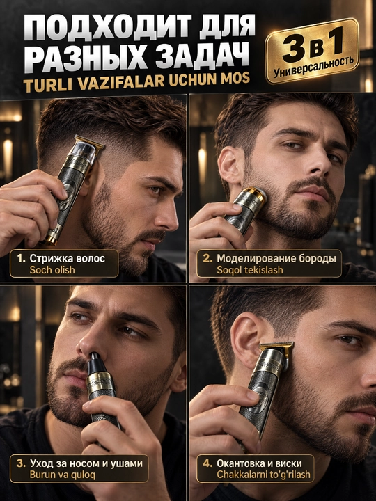 Триммер SOKANY SK-16030 3в1, для волос, бороды, носа и ушей, USB зарядка