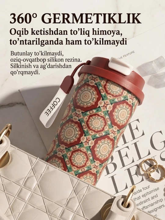 Choy va qahva uchun germetik termokrujka, SUS316 zanglamaydigan po‘latdan yasalgan, 500 ml - 