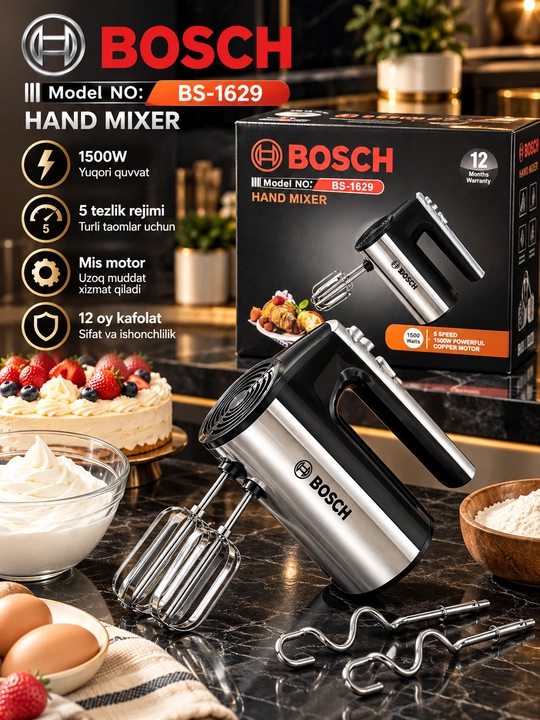 BOSCH BS-1629 — Elektr qo‘l mikseri, 1500 W - 