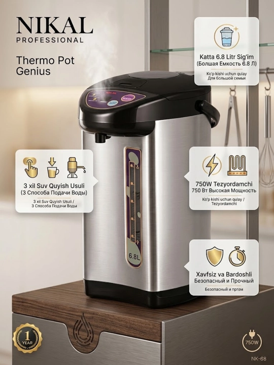 Elektr Termopot  6.8 litr, 750W, zanglamaydigan po'lat