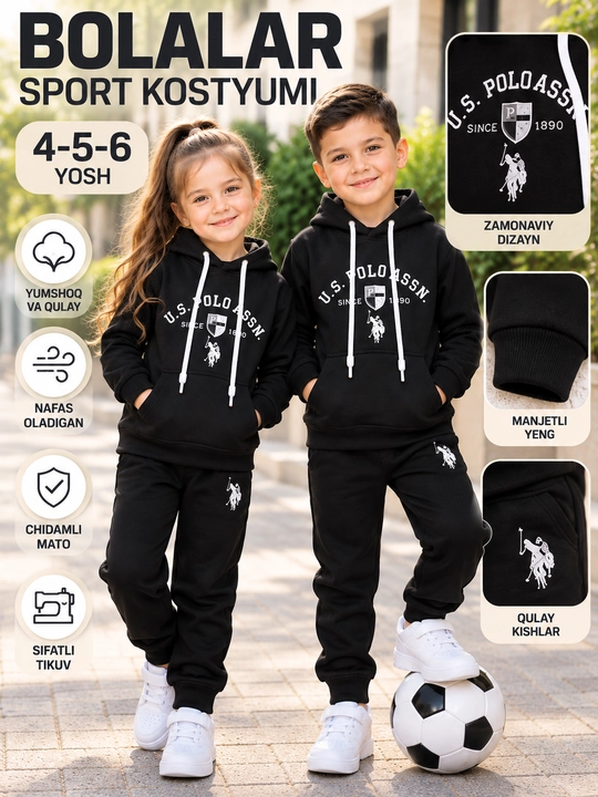 Bolalar sport kostyumi dvoyka, o‘g‘il va qizlar uchun tolstovka shim, 4–6 yosh - 