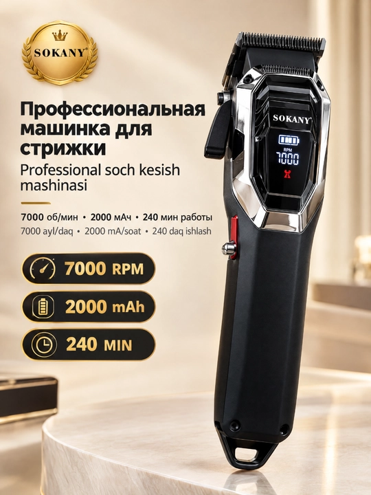 Профессиональная машинка для стрижки волос SOKANY SK-16084, 7000 об/мин, дисплей - 