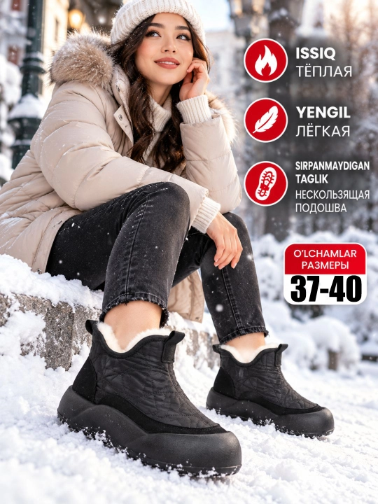 Ayollar qishki oyoq kiyimi malomerka issiq qishki botinka qalin taglikli, sirpanmaydigan, 35–42