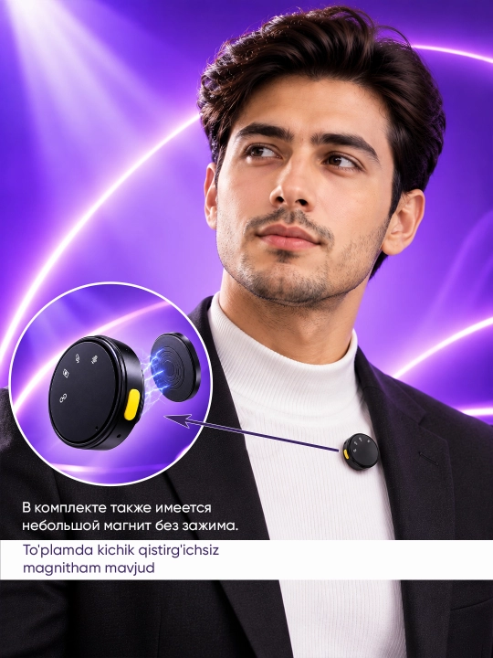 Type-C uchun simsiz petlichka mikrofon — 2 ta mikrofonli wireless mic