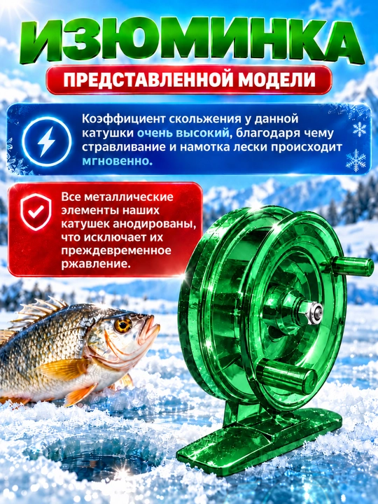 Катушка для рыбалки на удочку зимнюю инерционная