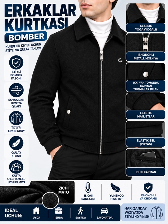 Erkaklar yengil kamzuli, bomber