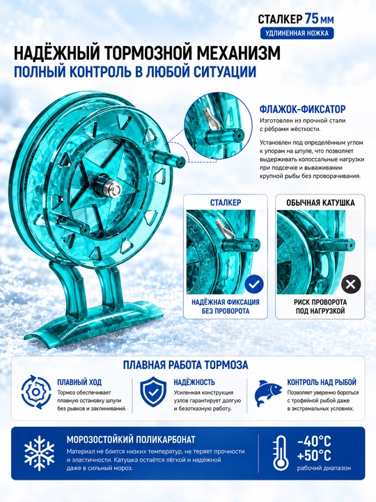 Катушка для рыбалки на удочку зимнюю инерционная