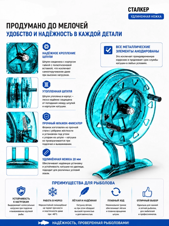 Катушка для рыбалки на удочку зимнюю инерционная