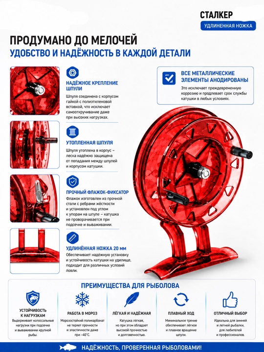Катушка для рыбалки на удочку зимнюю инерционная
