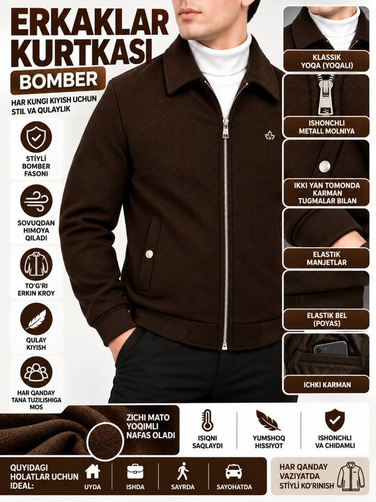 Erkaklar yengil kamzuli, bomber