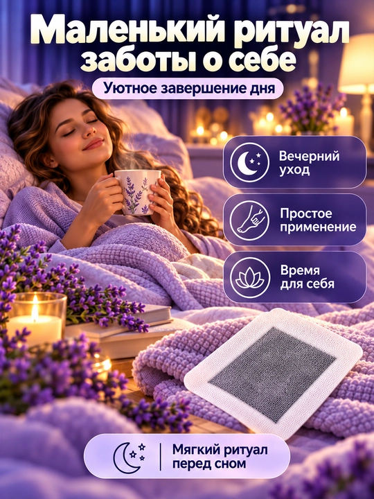Ночные пластыри для стоп Еelhoe с валерианой и лавандой, 10 шт