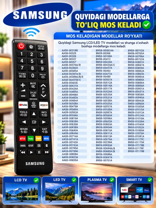 Универсальный пульт дистанционного управления для телевизоров Samsung LCD/LED/Smart TV