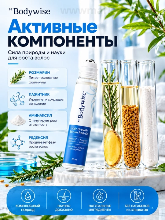 Сыворотка для роста волос Hair Growth Serum Rooll-on Bodywise, 25 мл, от выпадения