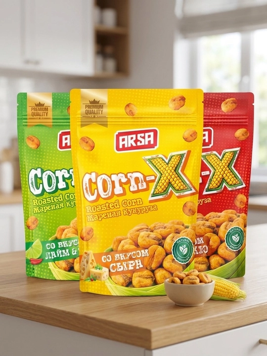 ARSA Corn-X assorti, Laym & Chili, BBQ va Pishloq ta’mlari, 50 g