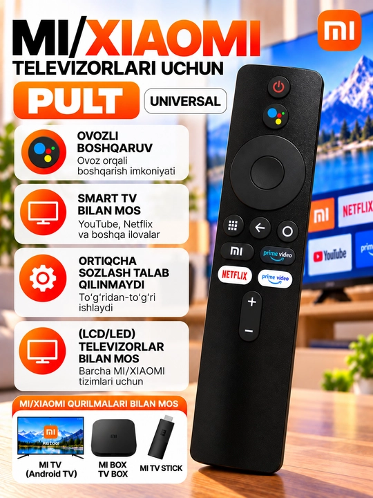 MI TV STICK,TV BOX,MI Andriod TV va pristavkalar uchun universal ovozli boshqaruv pulti - 