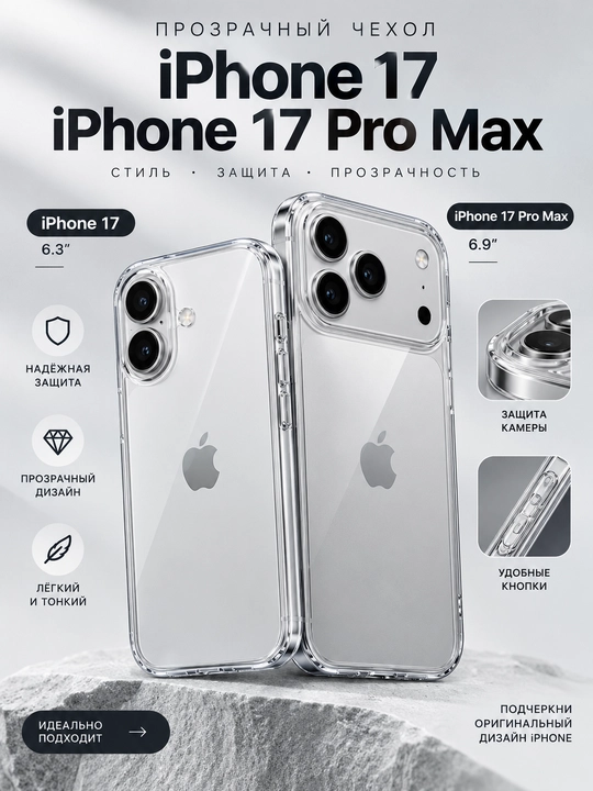 IPhone  17 / 17 Pro Max uchun shaffof g‘ilof - 