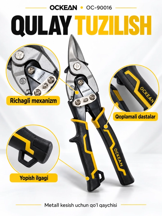 Metall uchun qo‘l qaychisi OCKEAN OC-90016, richagli, list metall kesish uchun