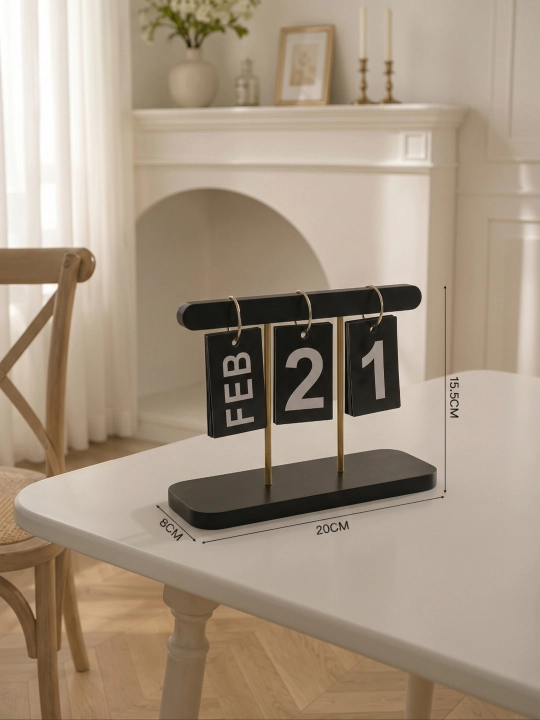 Stol kalendari abadiy, yog'och va metall, minimalist dekor, kalendar