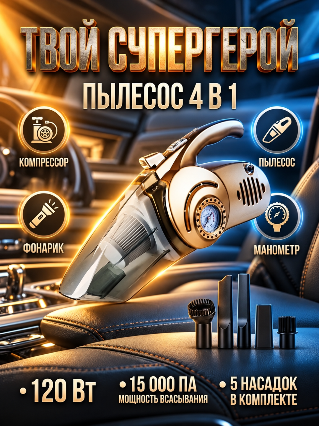 Simsiz pylesos 16000Pa, wireless vacuum cleaner 6000mAh car home - 