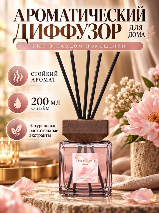 Освежитель воздуха для дома, автомобиля и офиса, диффузор с палочками, 200 мл - 