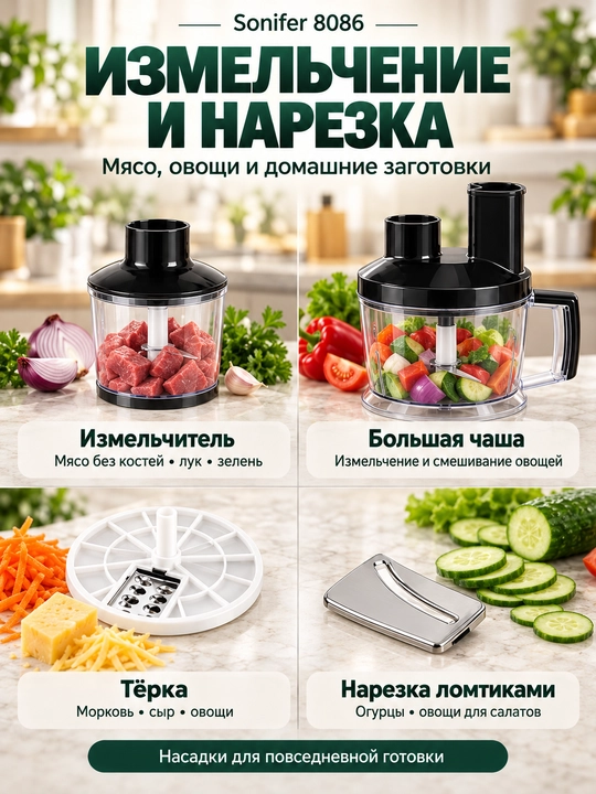 Ручной блендер Sonifer, 10 в 1, 1000Вт погружной, компактный и мощный, многофункциональный