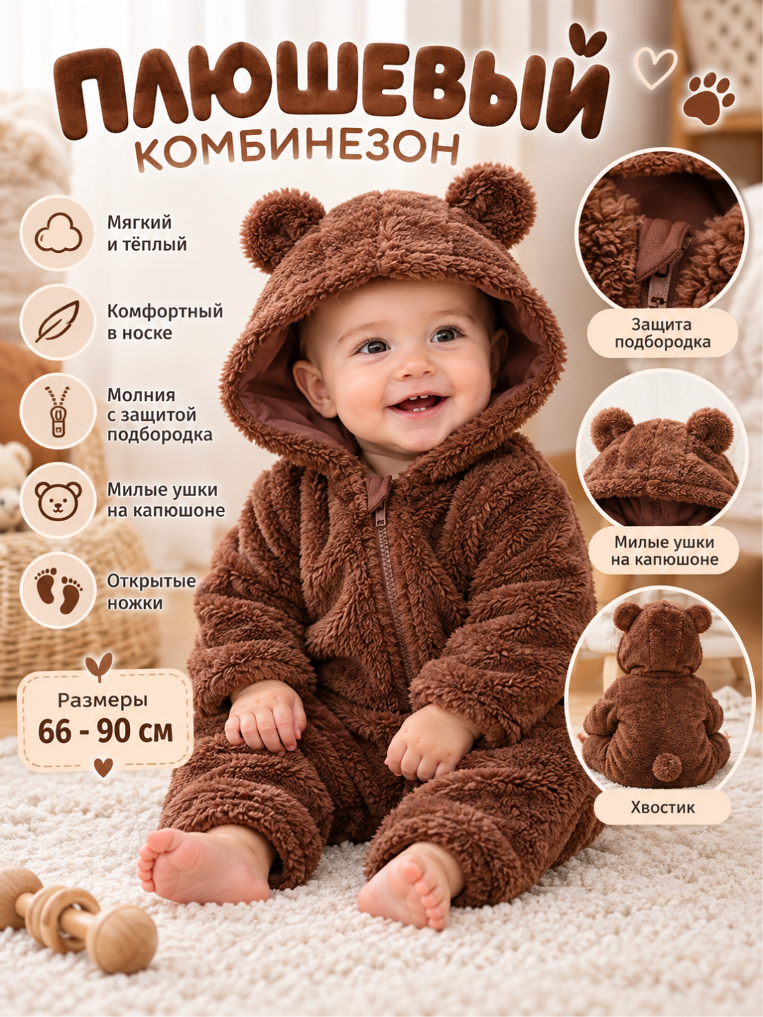 Плюшевый комбинезон для новорожденных малышей Teddy Bear - 