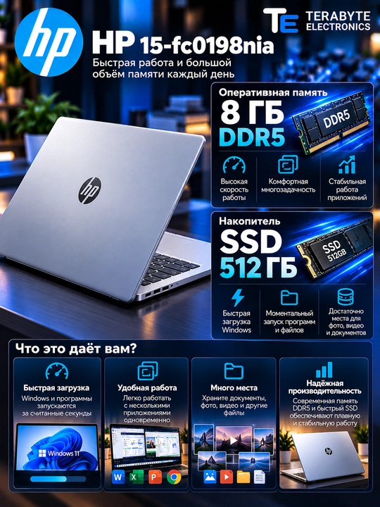 HP — AMD Athlon Silver 7120U, 8 GB DDR5, 512 GB SSD, 15.6″ FHD, Windows 11 Pro, Silver