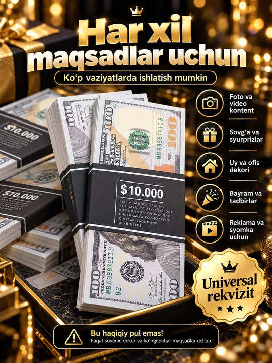 Suvenir 100 dollar pullar to‘plami, foto, video, dekor va sovg‘a uchun rekvizit - 
